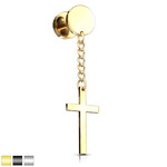 Body Jewelry Cross on Chain Dangle Plugs 16Ga 1/4